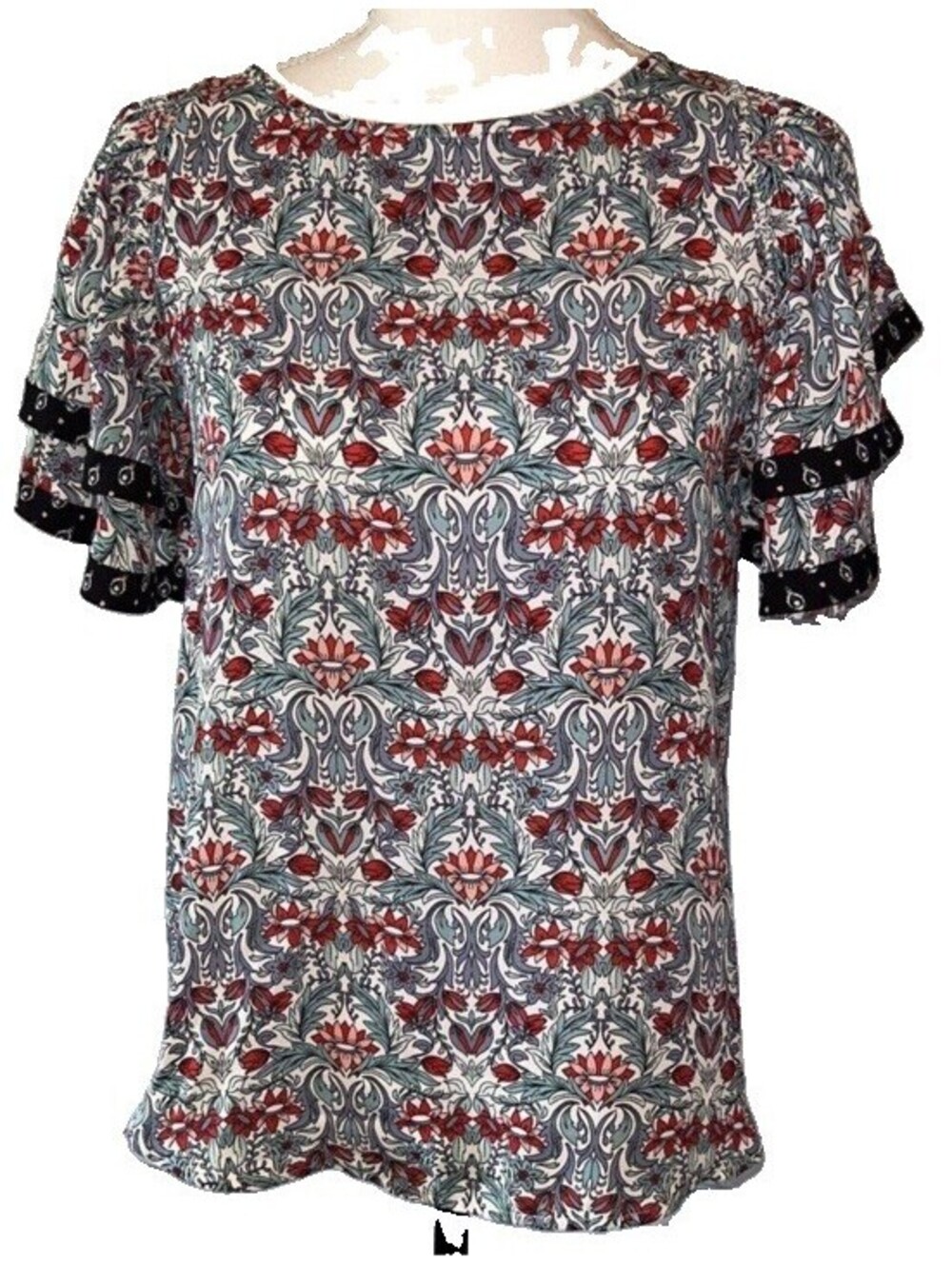 LOFT Petites Floral Blouse Small Ruffle Flutter Sleeve Boho Cottagecore Work Top